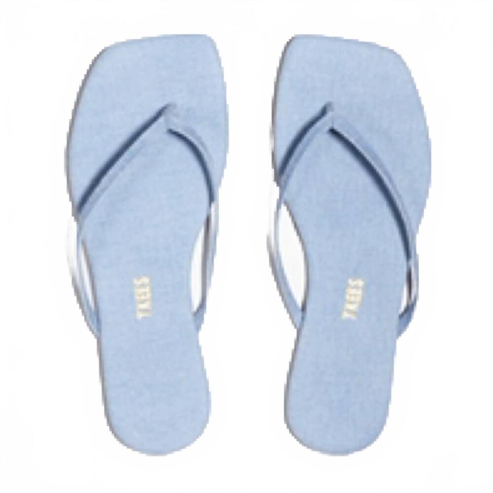 NEW TKEES women's square toe lily flip flops in washed denim